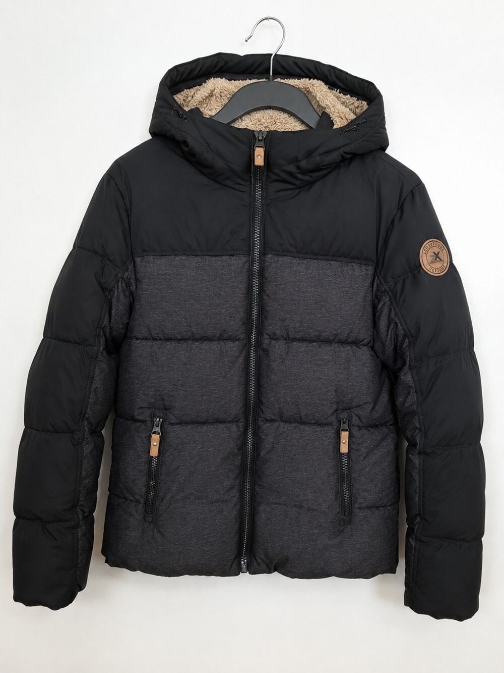 ZeroXposur Boys Black Hooded Puffer Jacket Sherpa Lined Size 14/16